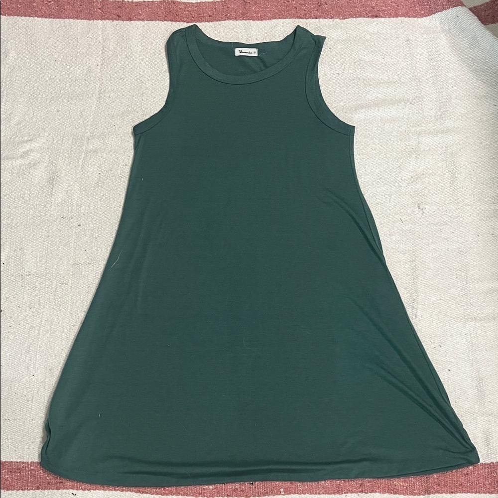 (260)Comfy Dark Green Sleeveless Mini Dress
